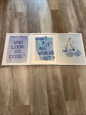 White Framed Blue Typography Wall Art Trio - Inspirational Home Art